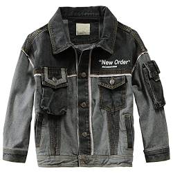 L SERVER Jungen Kinder Jeansjacke Mantel Langarm Denim übergangsjacke Frühling Mantel Jeans Jacke,Schwarz,134-140 von L SERVER