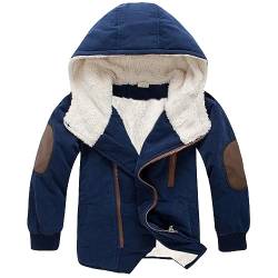 L SERVER Kinder Winterjacke Jungen mit Kapuze Fleece Dicker Steppjacke Winddichte Warme Parka Stylischer Outdoor Wintermantel, Marineblau, 134-140 von L SERVER