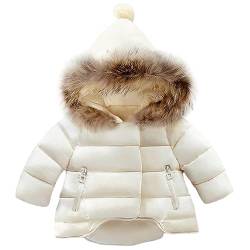 L SERVER Kinder Winterjacke Mädchen mit Fellkragen Kapuze Winddichter Warmer Parka Niedliche Dicke Steppjacke Stylischer Wintermantel, Beige, 122-128 von L SERVER