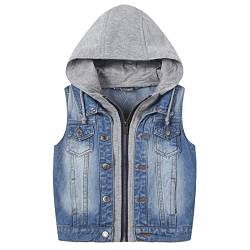 L SERVER Mädchen Jungen Jeansjacke Weste Kinder Jeansweste Ärmellose Kapuze Jeansjacke Outwear Mantel,Blau,104-110 von L SERVER