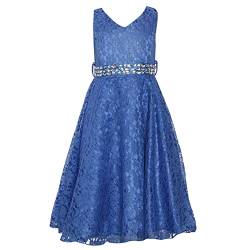 L SERVER Prinzessin Kleid Mädchen Elegant Durchbrochenes Besticktes Spitze Kleid V-Ausschnitt Armelloses Rautenkleid Niedliches Kleid, Blau, 4-5 Jahre von L SERVER