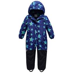 L SERVER Skianzug Kinder Mädchen mit Kapuze Winddichte und Wasserdichte Schneeanzug Jungen Warme Unisex Outdoor Skioverall, Blau, 104-110 von L SERVER