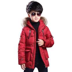 L SERVER Steppjacke Kinder Jungen Warmer Winterjacke Verdickte Winddichte Parka Stylischer Wintermantel mit Fellkragen Kapuze, Rot, 146 von L SERVER