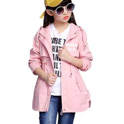 L SERVER Trenchcoat Mädchen mit Kapuze übergangsjacke mädchen Spring übermäßige Jacke Briefgestaltung Windjacke Kapuzenmantel, Rosa, 152-158 von L SERVER