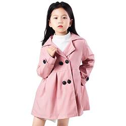 L SERVER Windjacke Mädchen Stilvoller Zweireiher Übergangsjacke Kinder Revers Trenchcoat Winddichter Mantel für Frühjahr und Herbst, Rosa, 140 von L SERVER