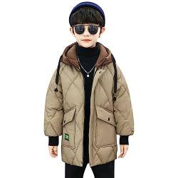 L SERVER Winterjacke Jungen mit Kapuze Fleece und Dicker Parka Kinder Winddichte Steppjacke Stylischer Wintermantel, Khaki, 104-110 von L SERVER