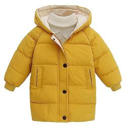 L SERVER Winterjacke Jungen mit Kapuze Winddichter Warmer Parka Kinder Mädchen Leichte Steppjacke Stylischer Wintermantel, Gelb, 122-128 von L SERVER