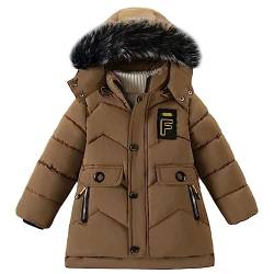 L SERVER Winterjacke Kinder Jungen Fleece Dicker Parka Winddichte Warme Steppjacke Stylischer Wintermantel mit Fellkragen Kapuze, Khaki, 104-110 von L SERVER