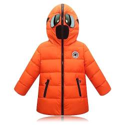 L SERVER Winterjacke Kinder Jungen Warmer Winddichter Steppjacke Mädchen Cartoon Parka mit Brille Stylischer Wintermantel, Orange, 146 von L SERVER