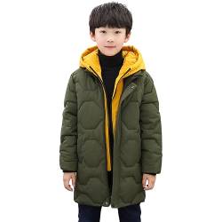 L SERVER Winterjacke Kinder Jungen mit Kapuze Längerer Dickerer Parka Winddichte Warme Steppjacke Stilvoller Wintermantel, Grün, 134-140 von L SERVER