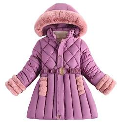 L SERVER Winterjacke Kinder Mädchen mit Fellkragen Kapuze Fleece Warmer Steppjacke Verdickte Winddichte Parka Stylischer Wintermantel, Lila, 116 von L SERVER