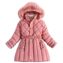 L SERVER Winterjacke Kinder Mädchen mit Fellkragen Kapuze Fleece Warmer Steppjacke Verdickte Winddichte Parka Stylischer Wintermantel, Rosa, 122-128 von L SERVER