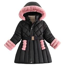 L SERVER Winterjacke Kinder Mädchen mit Fellkragen Kapuze Fleece Warmer Steppjacke Verdickte Winddichte Parka Stylischer Wintermantel, Schwarz, 134-140 von L SERVER