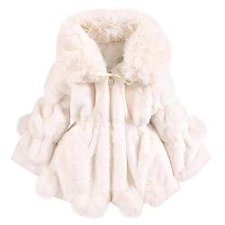 L SERVER Winterjacke Mädchen Warmer Fellimitat Mantel Kinder Jacke mit Großem Pelzkragen Stylischer Dicker Wintermantel, Beige, 122-128 von L SERVER