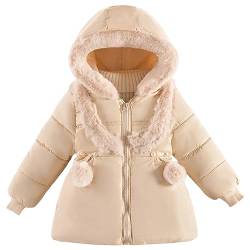 L SERVER Winterjacke Mädchen mit Fellkragenkapuze Fleece Dicker Steppjacke Kinder Stylische Warme Parka Outdoor Winddichter Wintermantel, Aprikose, 92-98 von L SERVER