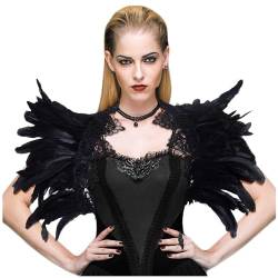L'VOW Damen Gothic Federn Schal Umhang Umschlagtücher Schulter Flügel Fasching Raven Kostüm (Schwarz A) von L'VOW
