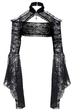 L'VOW Goth Bolero Spitze Crop Top Mesh Cover Up Shrug Schal Langarm durchsichtig Y2K Wrap Outfit für Frauen Mädchen, Style-3, Medium von L'VOW