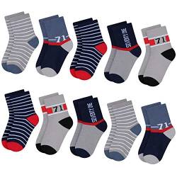 L&K-II 10 Paar Kinder Jungen Socken mit niedlichen Mustern, Kinder Turnschuhe Socken, farbige Baumwolle Jungen Socken, Kleinkind gestreifte Socken 2836 23-26 von L&K-II