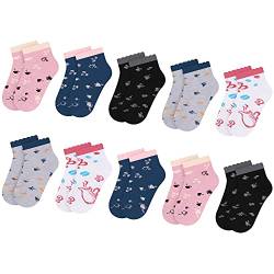 L&K-II 10 Paar Kinder Mädchen Socken mit niedlichen Herzmustern Kids Füßlinge Sneakersocken bunt 2859 35-38 von L&K-II