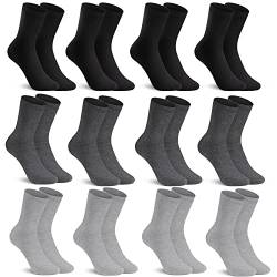 L&K-II 12 Paar Damen/Herren Socken Schwarz Grau Business Freizeit Baumwolle Komfort-Bund 2027GE 39-42 von L&K-II