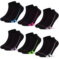 L&K-II 12 Paar Damen Sneaker Socken kurze socken sportsocken Freizeitsocken Mädchen Füßlinge Baumwolle Frühling Sommer Schwarz mit Farbbalken 2158 35 38 von L&K-II