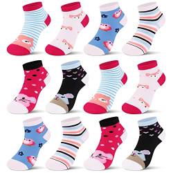 L&K-II 12 Paar Kinder Mädchen Socken mit niedlichen HerzmusternTiermustern Kids Füßlinge Sneakersocken bunt 2118A 23-26 von L&K-II