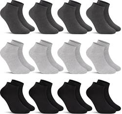 L&K-II 12 Paar Sneaker Socken Damen/Herren Kurzsocken Füßlinge atmungsaktive Baumwolle Sportsocken Uni in Schwarz und Grau 2301 43-46 von L&K-II