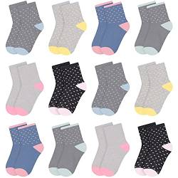 L&K-II 12er Kinder Mädchen Socken aus Baumwolle Kleinkind Punkte Muster Kids Sneakersocken mehrfarbig bunt Frühling Herbst 2841 31-34 von L&K-II