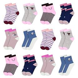 L&K-II 12er Kinder Mädchen Socken aus Baumwolle Kleinkind niedliche Muster Kids Sneakersocken bunt 2809 31-34 von L&K-II