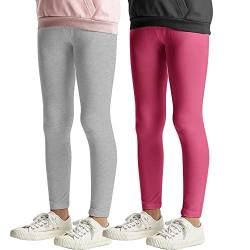L&K-II 2er Pack Kinderleggings Basic Uni Farbe Mädchen Baby Leggins Fitness Hose Baumwolle 2708 Grau+Rosa-158 von L&K-II