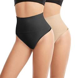 L&K-II 2er Shapewear Damen Bauchweg Figurformend Miederhose Miederpants String Bauchkontrolle Nahtlos Unterhose Body Shaper Hohe Taille Unterwäsche Shorts 3601 Schwarz+Haut S/M von L&K-II