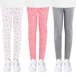 L&K-II 3er Pack Kinder Leggings Mädchen Tanzhosen Baby Leggings Turnhosen Baumwolle Grau Leopardenmuster Blume 4539-D-122/128 von L&K-II