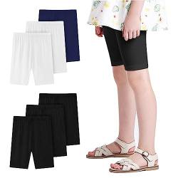 L&K-II 6er Mädchen Leggings Kurz Radlerhose aus Baumwolle Sommer Shorts Uni Farbe Schwarz Weiß Marineblau 134/140 von L&K-II