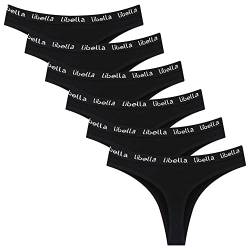 L&K-II Damen Tanga Strings aus Baumwolle Atmungsaktive Unterwäsche 6er Pack 3207 Schwarz M von L&K-II