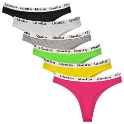 L&K-II Damen Tanga Strings aus Baumwolle Atmungsaktive Unterwäsche 6er Pack 3214 Neonfarbe XL von L&K-II