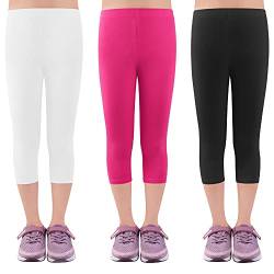 L&K-II Kinder Mädchen Leggings 3/4 Mädchen Hose Capri-Hose aus Baumwolle Schulkleidung 146-152 2723 Schwarz+Weiß+Rosa von L&K-II