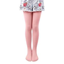 L&K-II Kinder Mädchen Nylon Gerippte Strickstrumpfhose uni Farben Süß Socken Leggings Pink 134-140 2722 von L&K-II