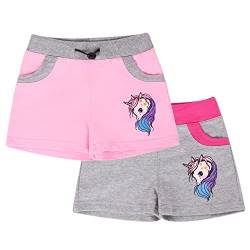 L&K-II Mädchen Shorts mit Einhorn Muster Kinder Baby Kurze Hose Baumwolle 2709 Pink+Grau 104 von L&K-II