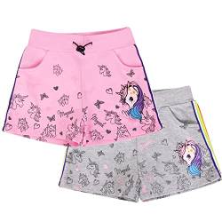 L&K-II Mädchen Shorts mit Einhorn und Farbstreifen Muster Kinder Baby Kurze Hose Baumwolle 2705 Grau+Pink 104 von L&K-II