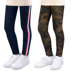 L&K-II Thermoleggings Mädchen Winter Leggings Mädchen gefütterte Leggings mit Camouflagen Streifen Mustern Baumwolle 4605A+C-146/152 von L&K-II