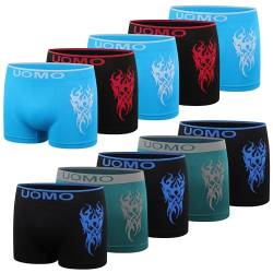 L&K 10er Pack Jungen Boxershorts Herren bequem Mikrofaser Skorpion Tattoosmotiv ab 7 Jahre alt Retroshorts Herren ohne störende Seitennähte 1601 FM 140/146 von L&K