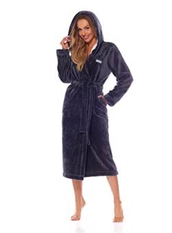 L&L - 2022 Bademantel Damen Langer Soft Damen Bademantel Flauschig Extrem leicht I Morgenmantel Damen Hausmantel Bademantel mit Kapuze für Damen Bathrobe(Grafit, M) von L&L