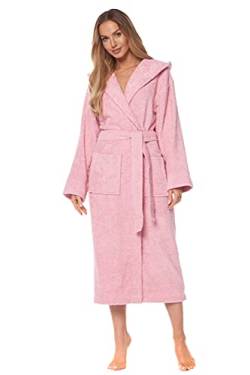 L&L -2102 Damen Bademantel Frottee Hausmantel Bademantel für Damen Damenbademantel Lange mit Kapuze aus 100% Baumwolle (Powder Pink, X-Large) von L&L