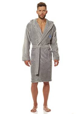 L&L – 2110 Bademantel Herren Kurz Schlafrock für Männer Extrem Flauschig und weicher Bademantel Schlafrock mit Kapuze Geschenke für Männer (Grau,X-Large) von L&L