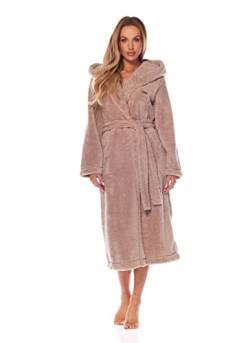 L&L- 2205 Bademantel Damen I Morgenmantel Damen Leicht und Lang I Flauschiger Bademantel Damen mit Bindegürtel Damen Extra Lang Robe 100% Polyester (Angora,S) von L&L