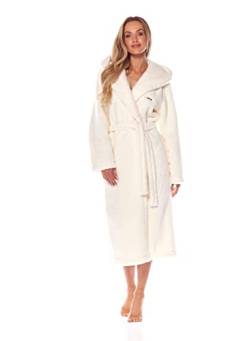 L&L- 2205 Bademantel Damen I Morgenmantel Damen Leicht und Lang I Flauschiger Bademantel Damen mit Bindegürtel Damen Extra Lang Robe 100% Polyester (Ecru,L) von L&L