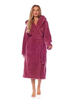 L&L- 2205 Bademantel Damen I Morgenmantel Damen Leicht und Lang I Flauschiger Bademantel Damen mit Bindegürtel Damen Extra Lang Robe 100% Polyester (Roz,S) von L&L