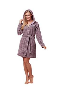 L&L-ZPPR 7119 Frottier Damen Soft Langarm Bademantel Reißverschluss Hausmantel Bademantel mit Kapuze für Damen Bademantel mit Reissverschluss Damen Kurz Sommer Morgenmantel(Purpple Pink, Small) von L&L