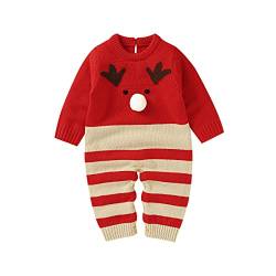 Baby Jungen Mädchen Unisex Stricken Weihnachten Outfits Baby Kleidung Weihnachtsset Babykleidung Gestrickt Strampler Hut Set Warm Bodysuit Jumpsuit Baby Weihnachten Geschenk (Rot Geweih, 3-6 Monate) von L&ieserram