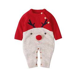 Baby Jungen Mädchen Unisex Stricken Weihnachten Outfits Baby Kleidung Weihnachtsset Babykleidung Gestrickt Strampler Hut Set Warm Bodysuit Jumpsuit Baby Weihnachten Geschenk (Rot Hirsch, 0-3 Monate) von L&ieserram